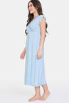 Zivame Summer Thyme Knit Cotton Mid Length Nightdress - Starlight Blue — thumbnail 2